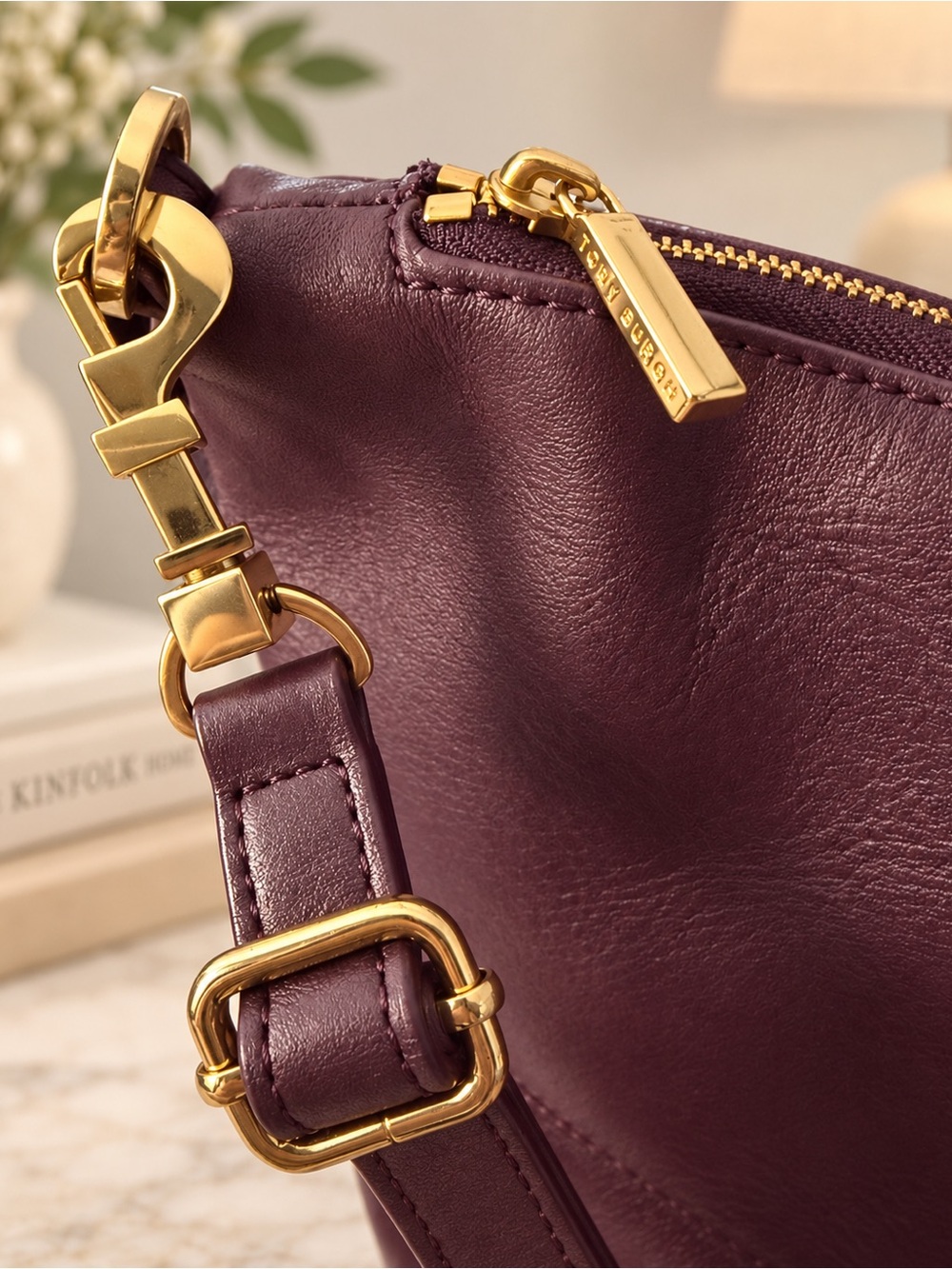 Tory Burch Plum Leather & Suede Tote with Gold Hardware - Picture 3 of 10